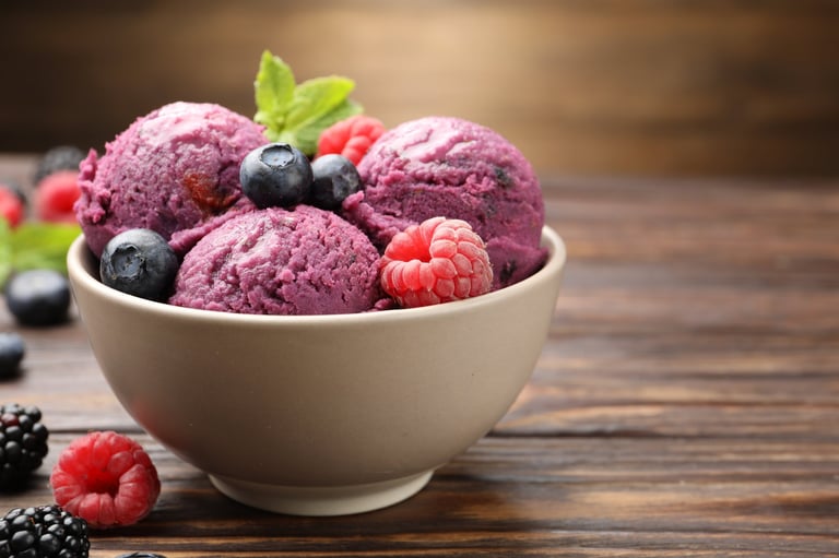 Premium ice cream with fresh berries