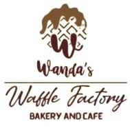 Wandas Waffle Factory logo featuring a waffle with syrup and text for bakery and cafe