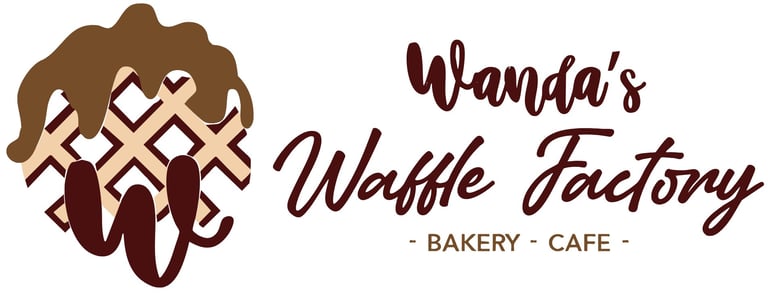 Wandas Waffle Factory logo featuring a waffle design with bakery and cafe text